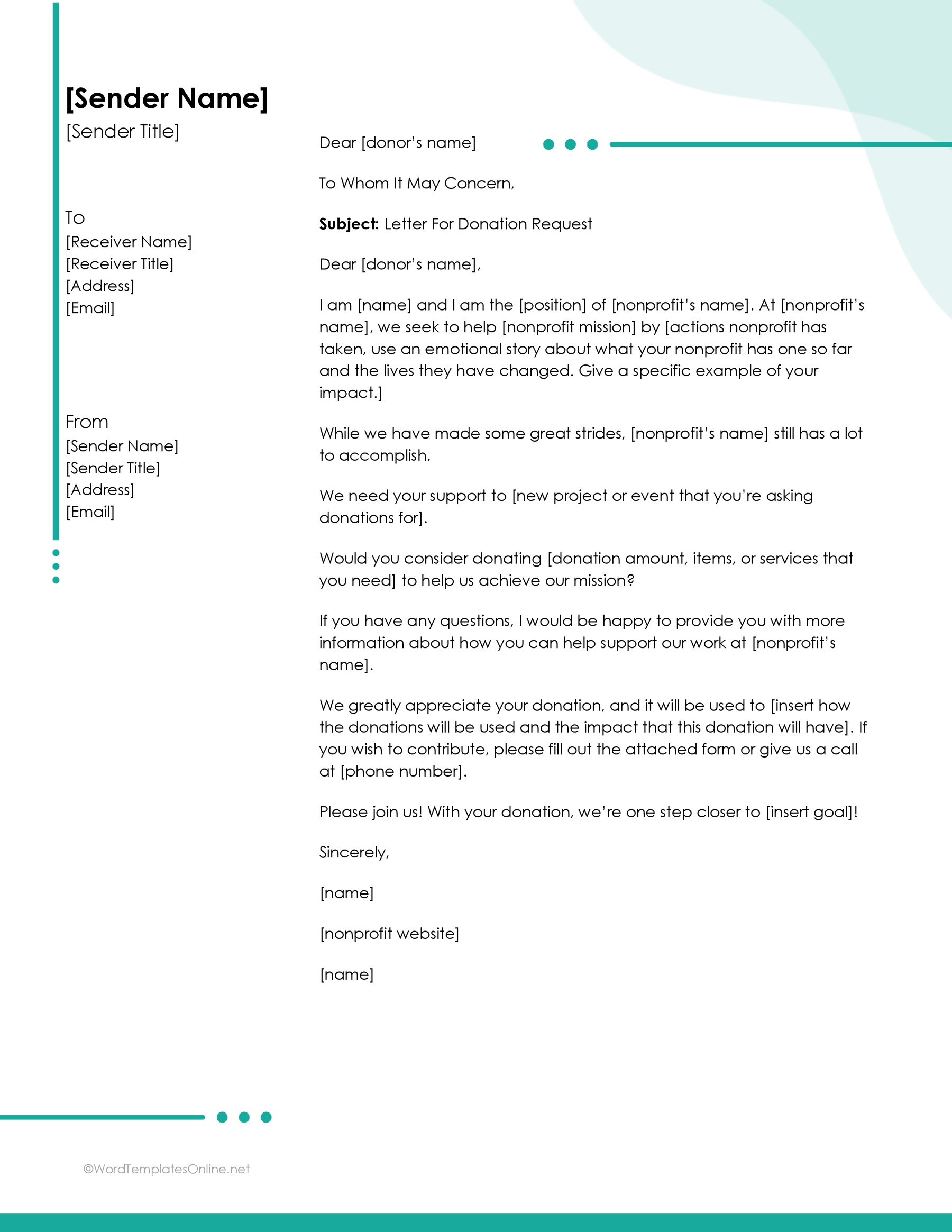 Formal donation request letter template for corporate and individual donors