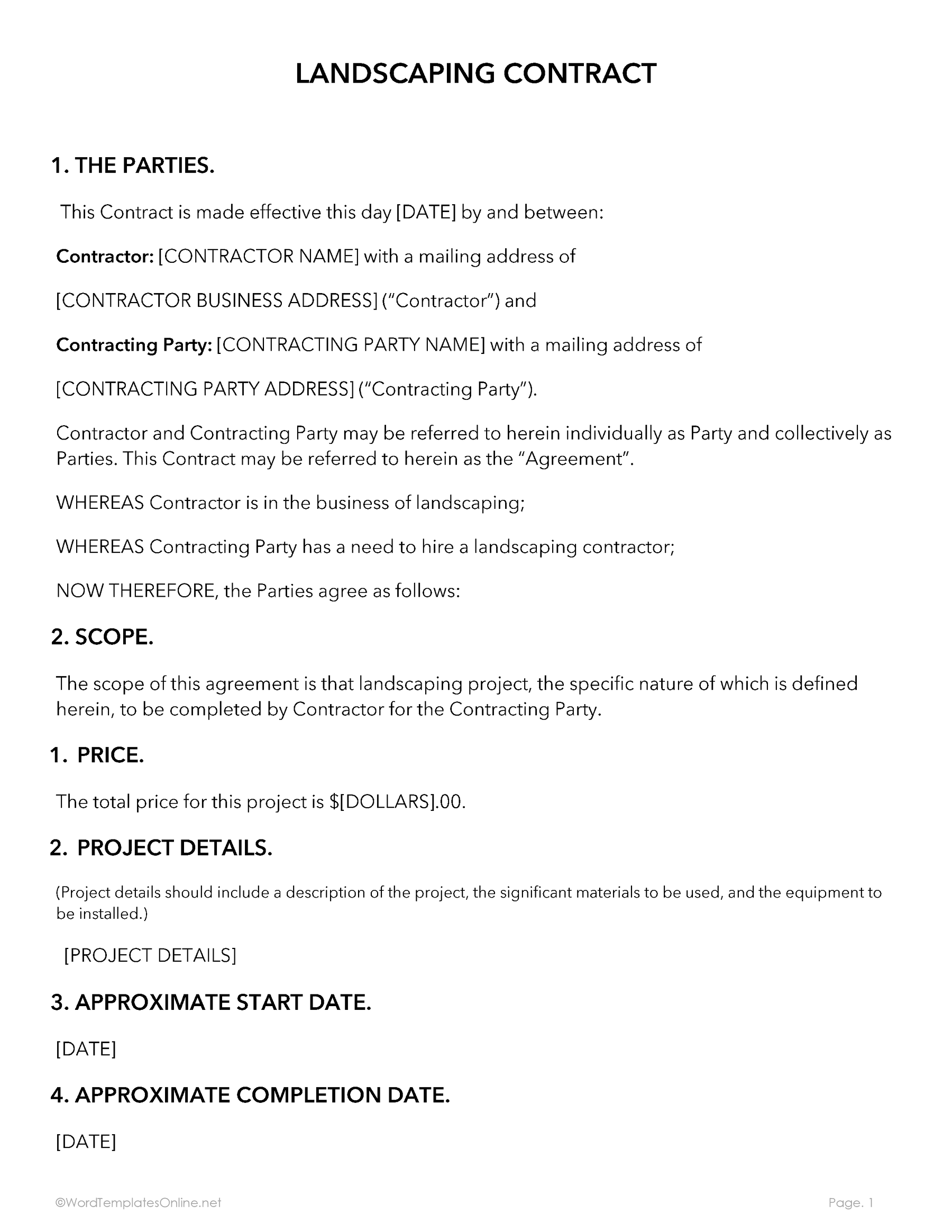 Download a professional Landscaping Contract Template in MS Word