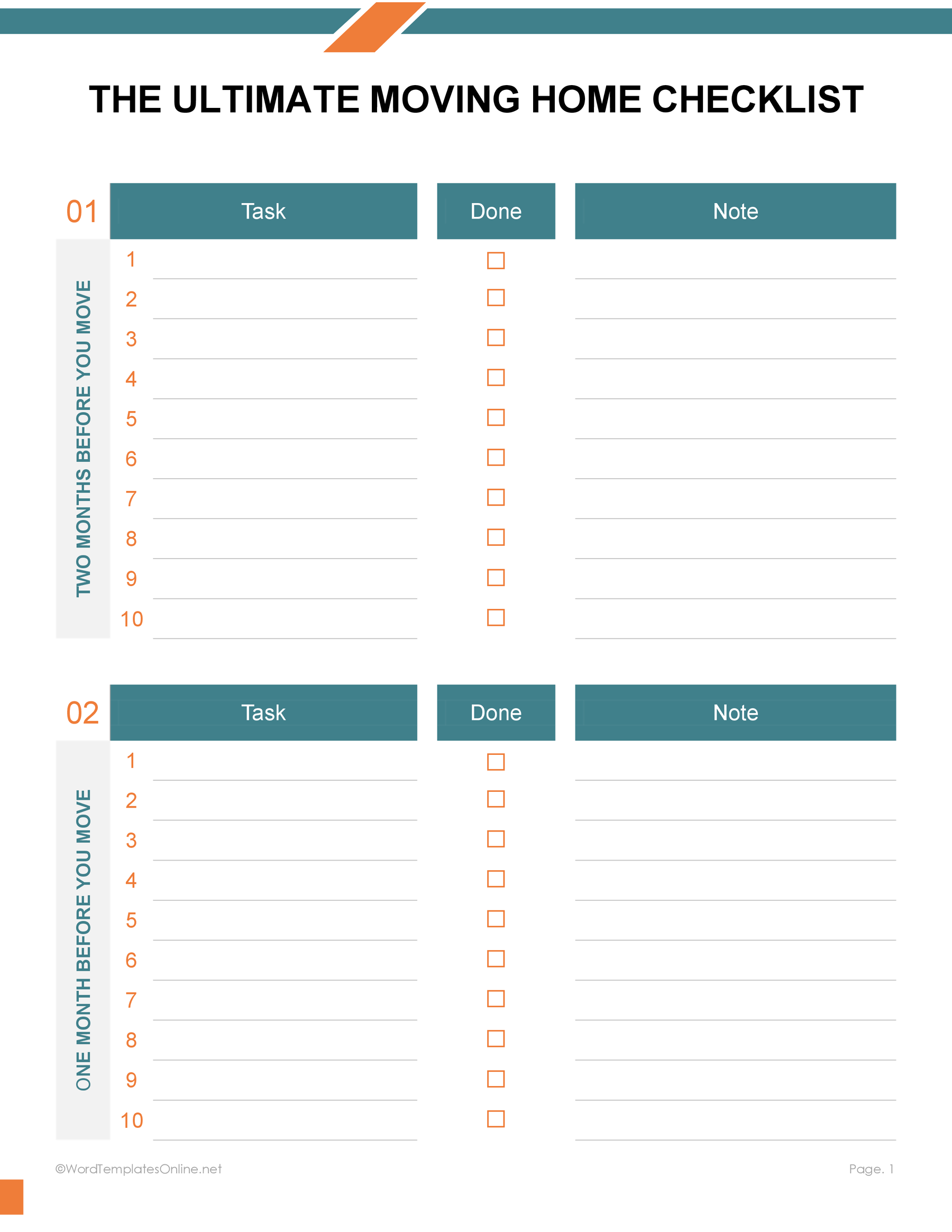 Plan your move with a professional Moving Checklist Template in MS Word