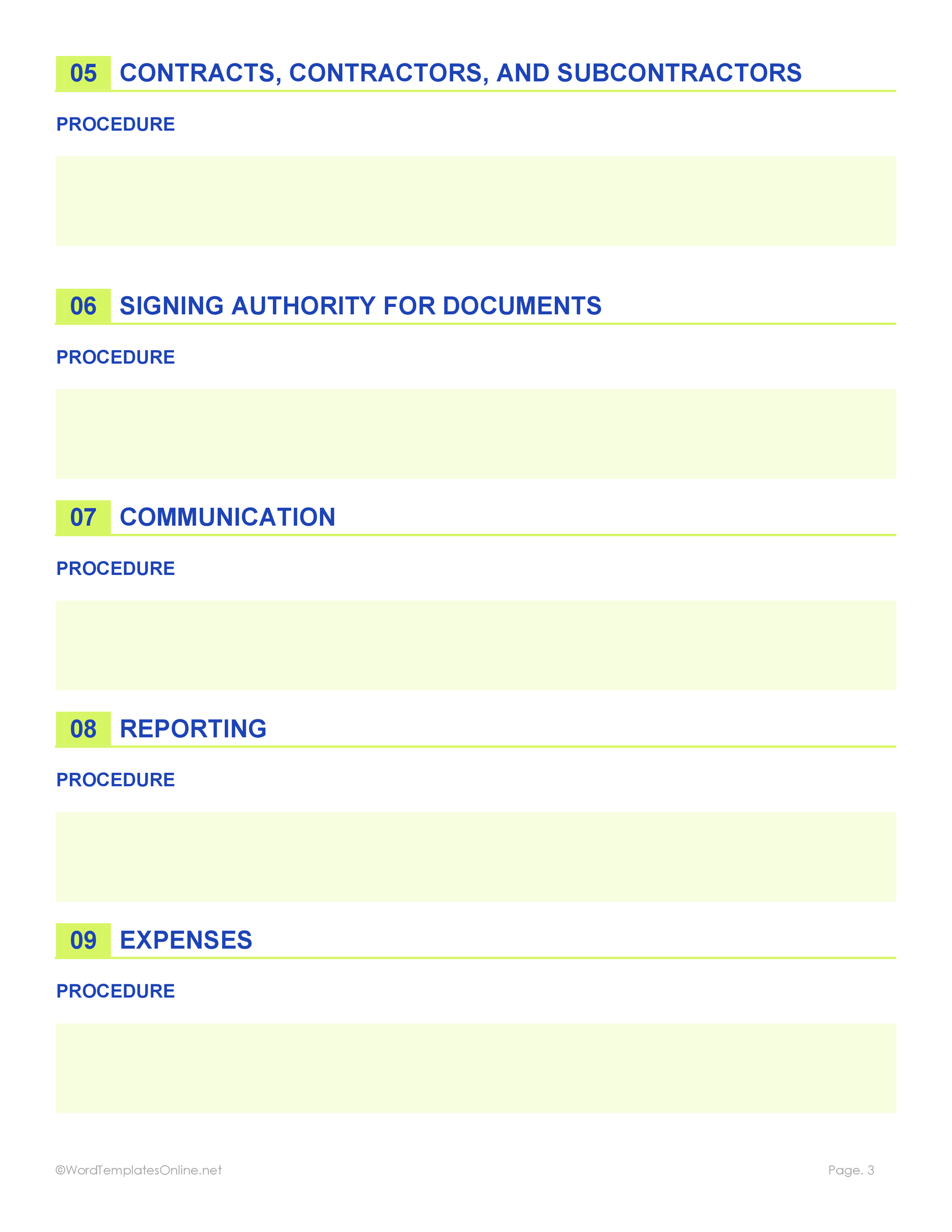 Printable Policy and Procedure Template in MS Word for small businesses