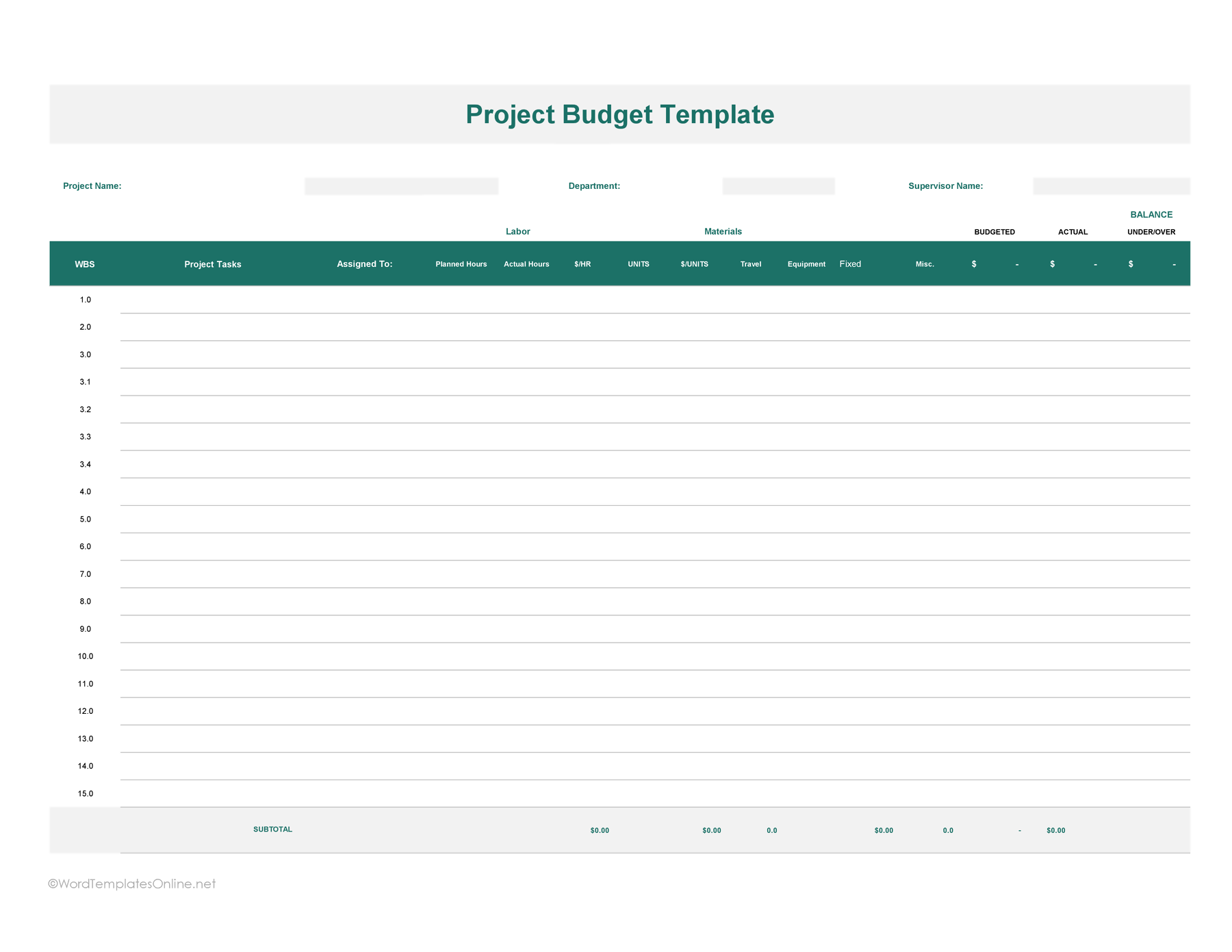 Customizable Excel Project Budget Template with cost tracking and expense management.