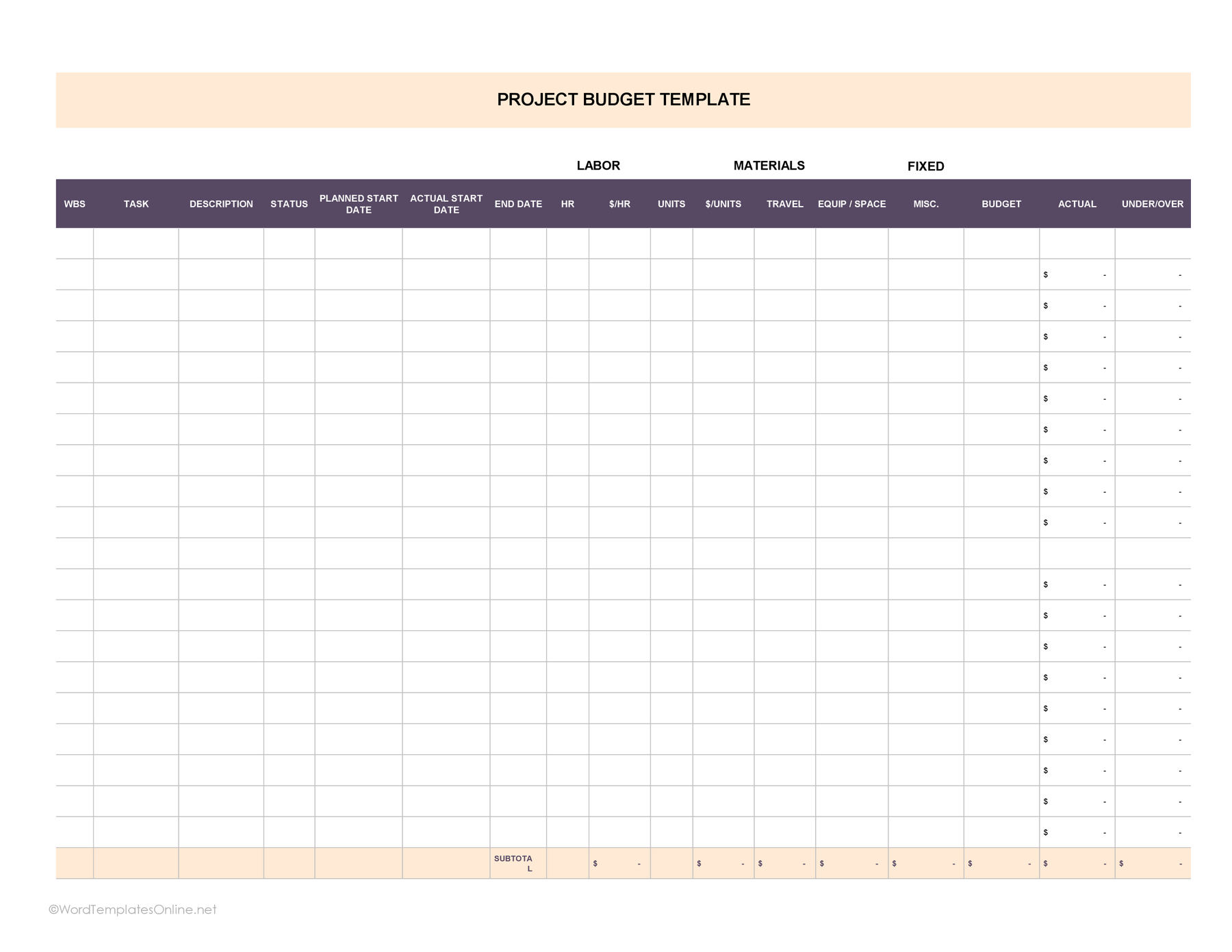 Downloadable Project budget template in excel