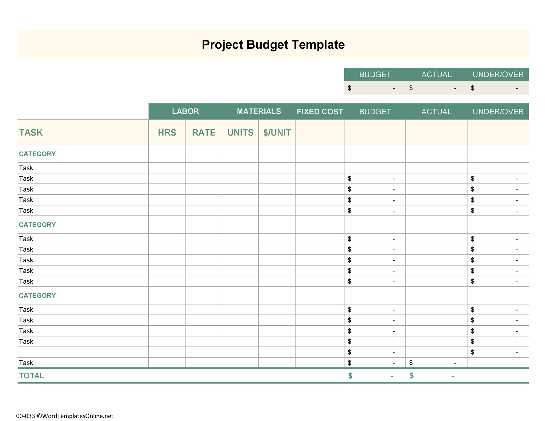 Project budget template free download in excel format
