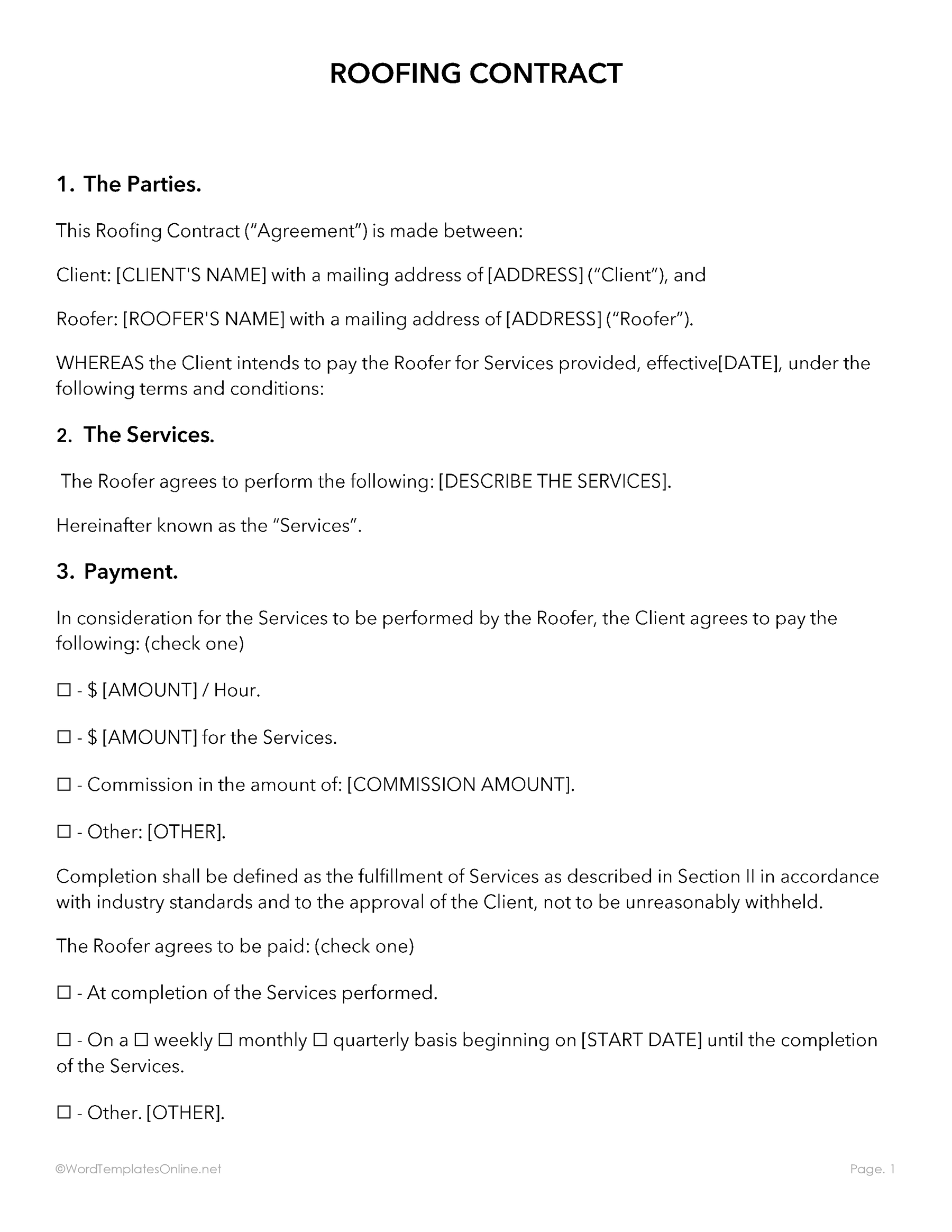 Download a professional Roofing Contract Template in MS Word