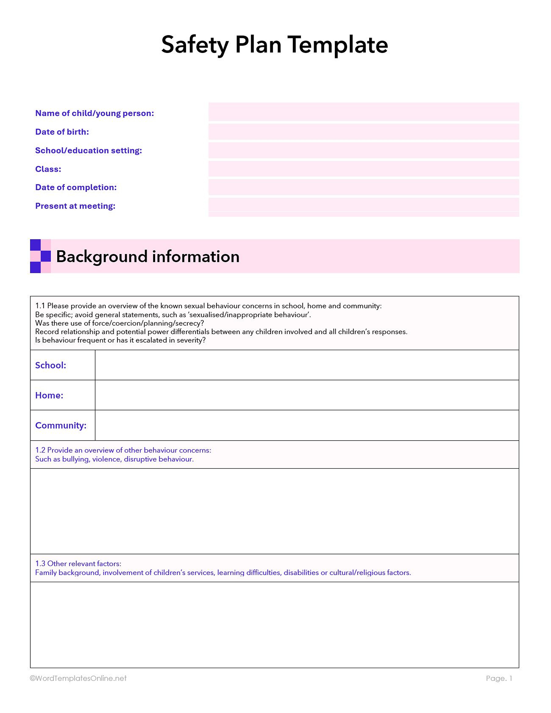 Easy-to-use Safety Plan Template in MS Word for businesses and organizations