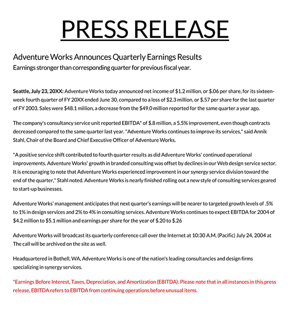 Free Press Release Template for Word and PDF