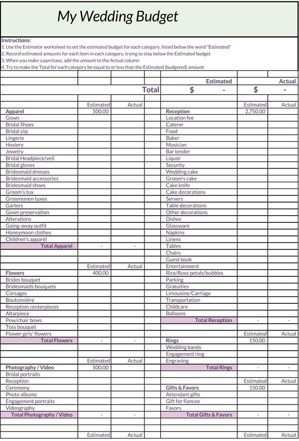 Free Wedding Budget Spreadsheet and Planner Template for Excel