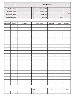Free Bill of Materials Template for Word and Excel