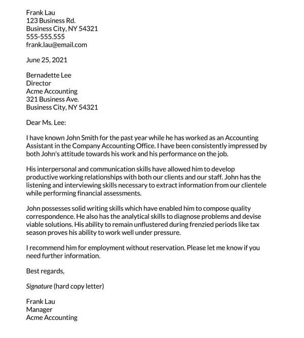 Free Reference Letter from Manager Template for Word