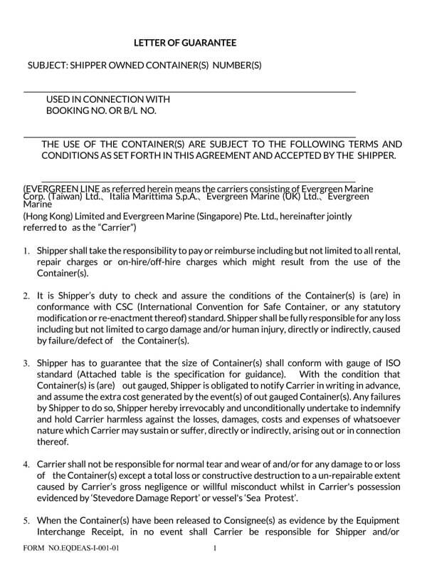 Free Letter of Guarantee Sample Template for Word