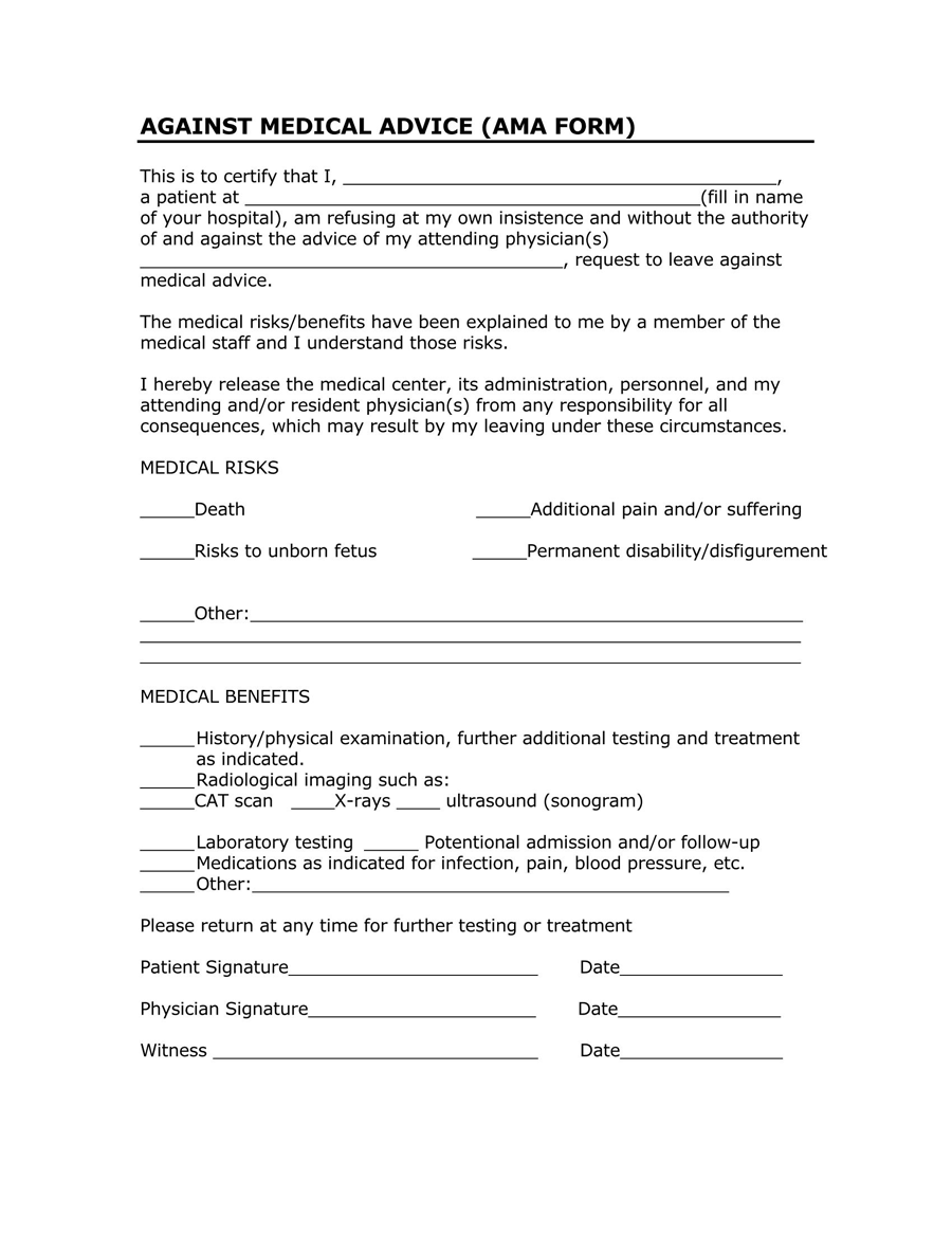 Free Against Medical Advice Form Template for Word
