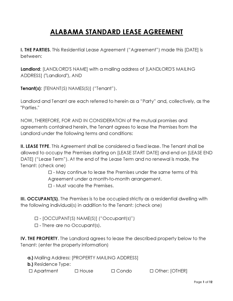 Free Alabama Lease Agreement Template for Word and PDF