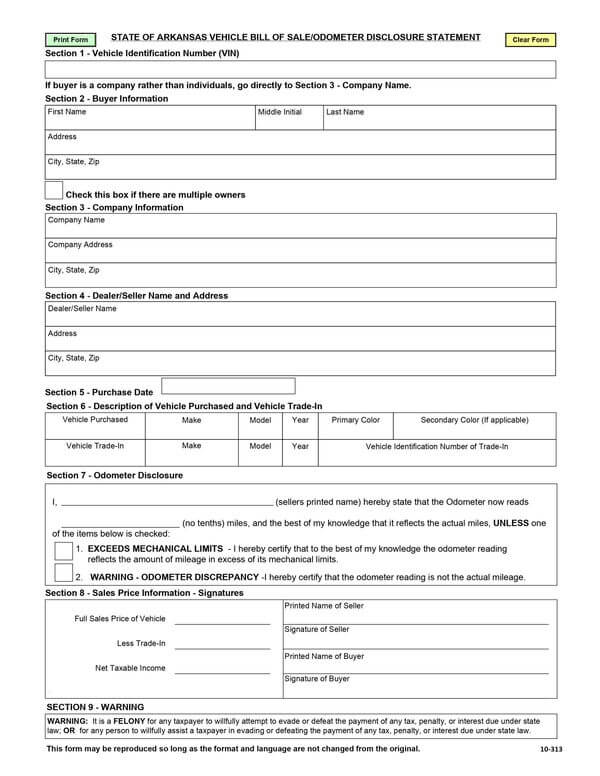 Free Arkansas Vehicle Bill of Sale Template for Word and PDF
