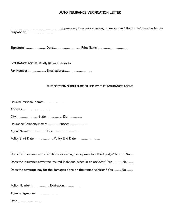Free Auto Insurance Verification Letter Template for Word