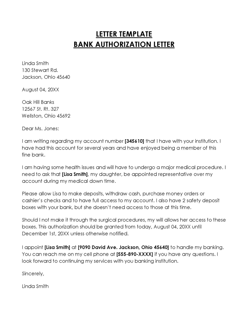 Free Bank Authorization Letter Sample for Word