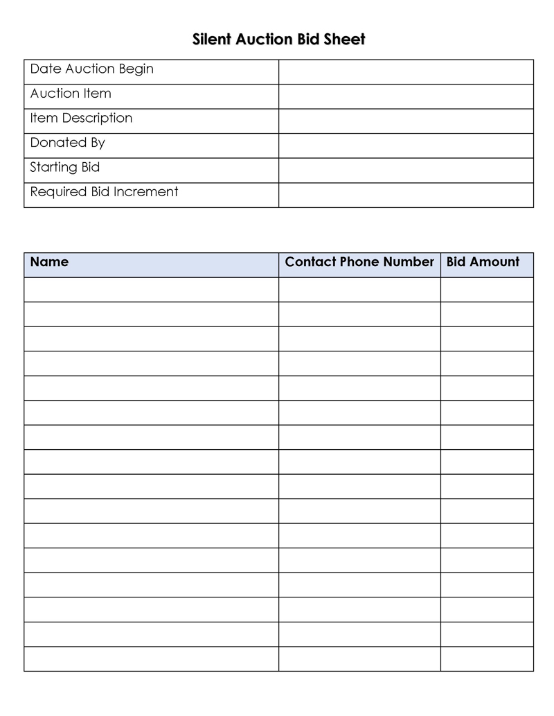 Free Bid Sheet Template for Word, PDF and Excel