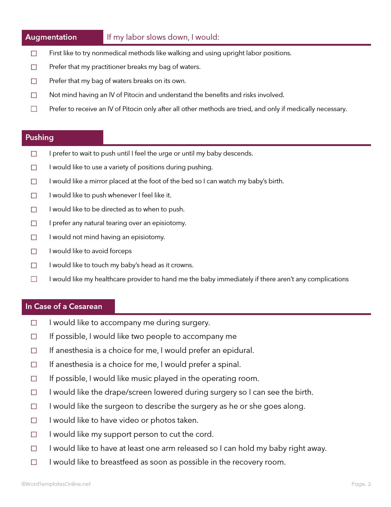 A comprehensive Birth Plan Template in MS Word to ensure your labor and delivery goes as planned