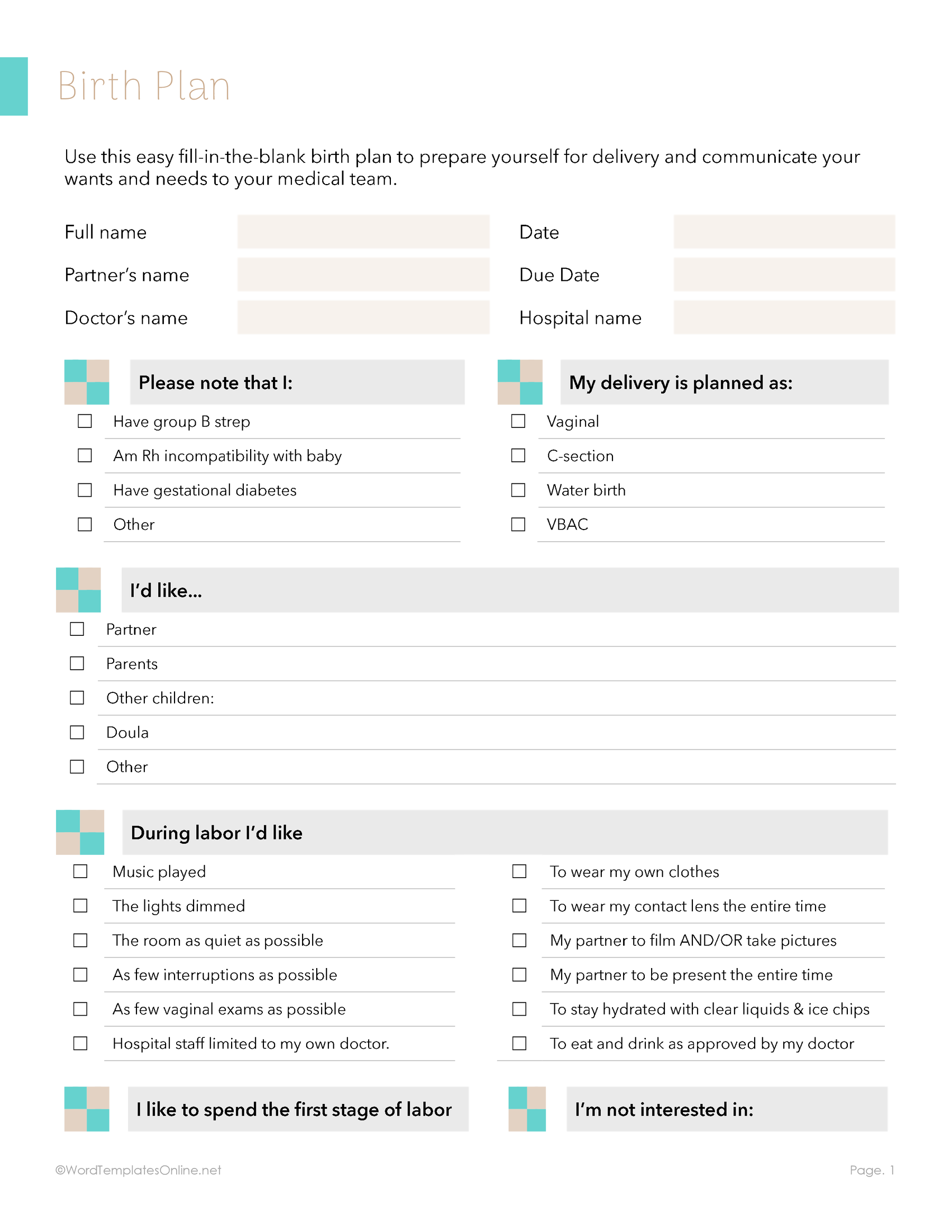 Use an MS Word Birth Plan Template