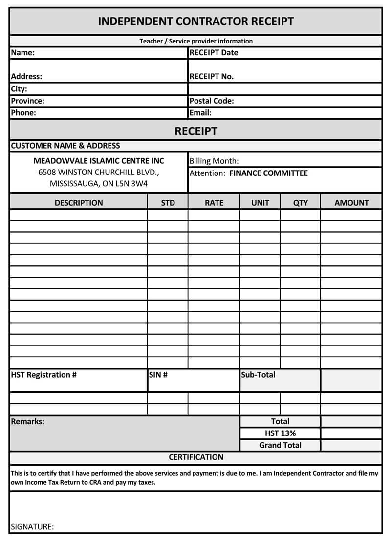 Free Contractor Receipt Template for Word and PDF