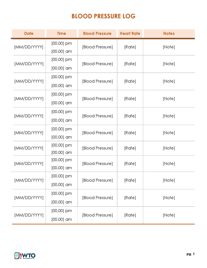 Free Blood Pressure Log Sheet Template for Word, PDF and Excel