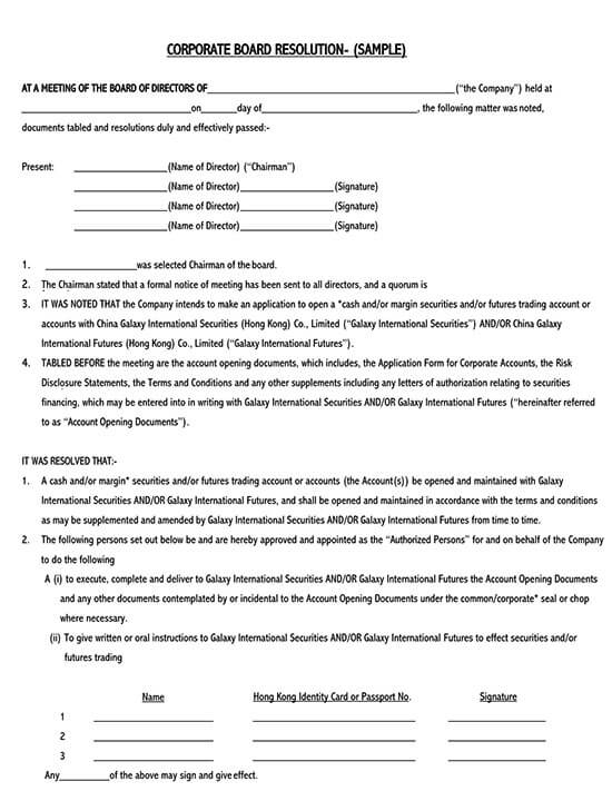 Free Board Resolution Template for Word and PDF