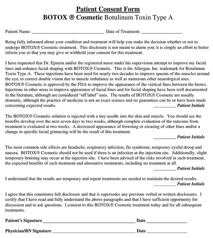 Free BOTOX® (Botulinum Toxin) Patient Consent Form for PDF