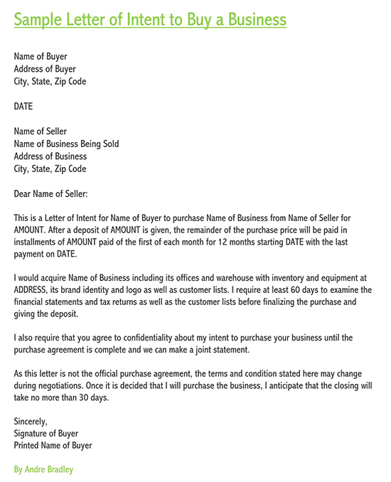 Free Intent Letter to Purchase Business for Word