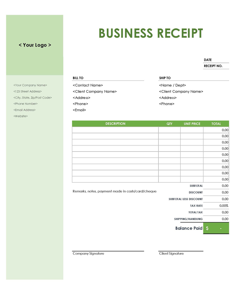 Free Business Receipt Template for Word and Excel