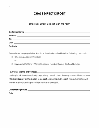Free Chase Bank Direct Deposit Form Template for Word and PDF