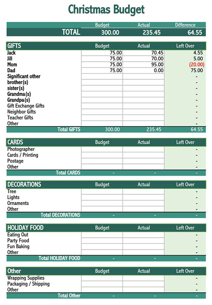 Free Christmas Budget Planner Template for Excel
