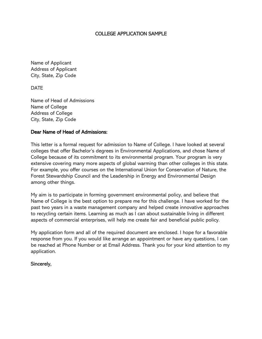 Free College Admission Application Letter Template for Word and PDF