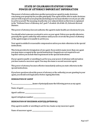 Free Colorado Power of Attorney Form Template for PDF and Word