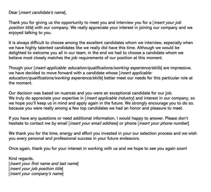 Free Candidate Interview Rejection Email Template for Word