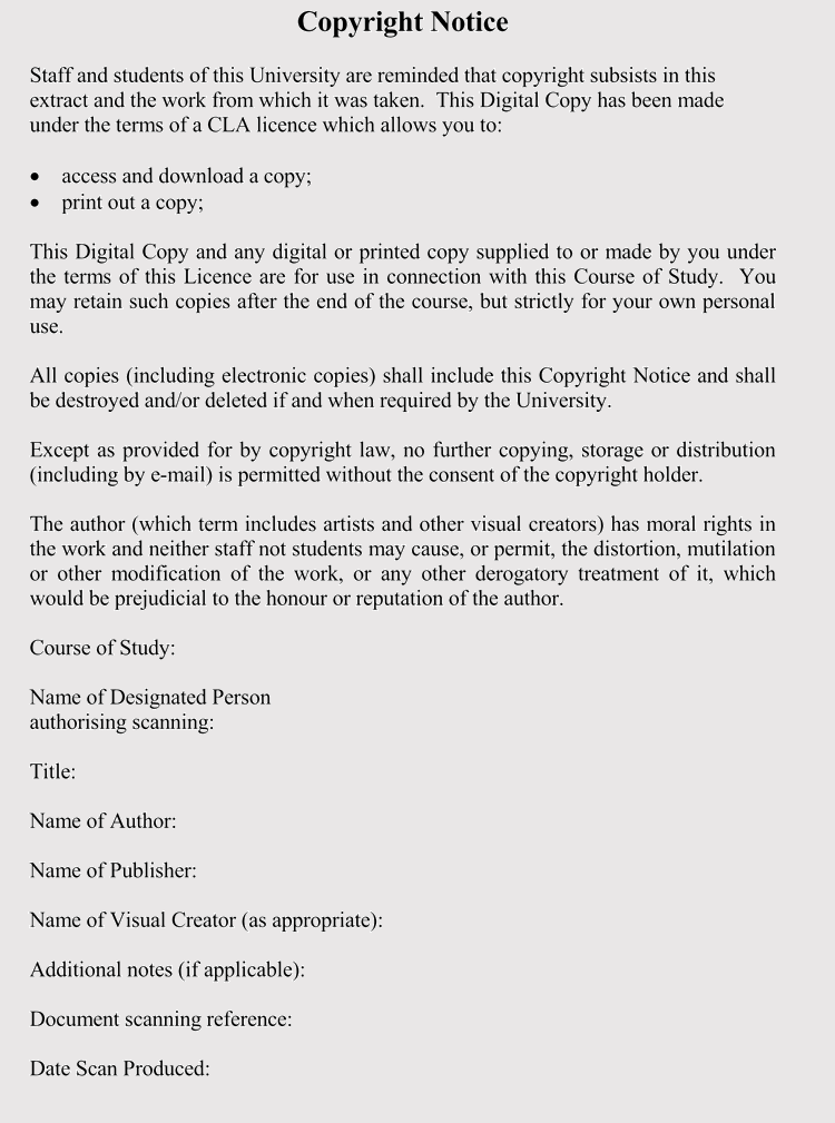Free Copyright Notice Template for Word and PDF