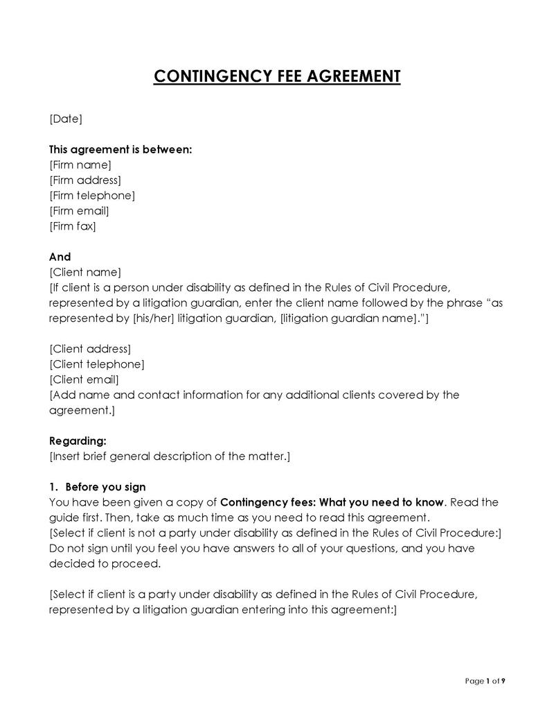 Free Contingency Fee Agreement Template fo Word