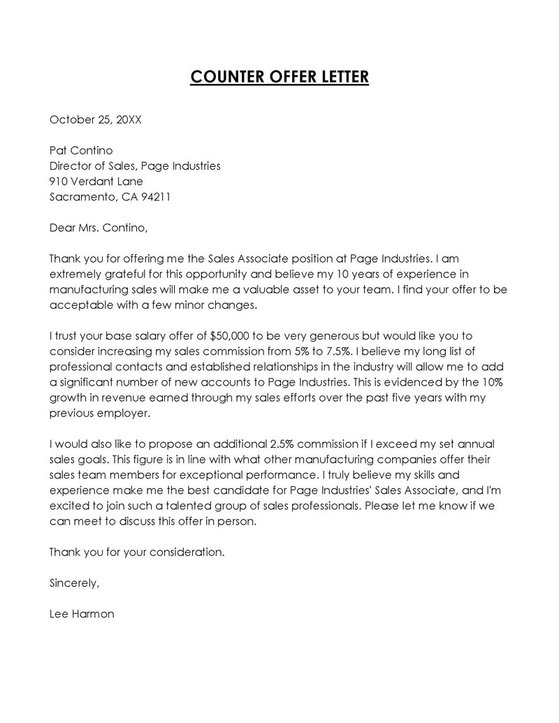 Free Job Counter Offer Letter Template for Word and PDF