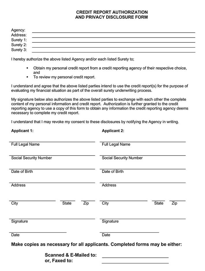 Free Credit Report Authorization Form Template for Word and PDF