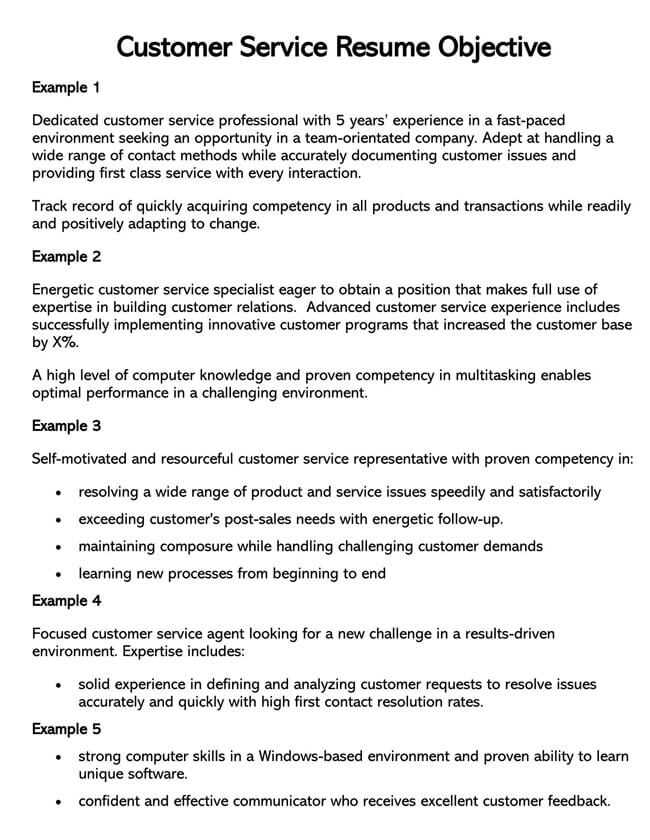 Free Customer Service Resume Objective Template for Word