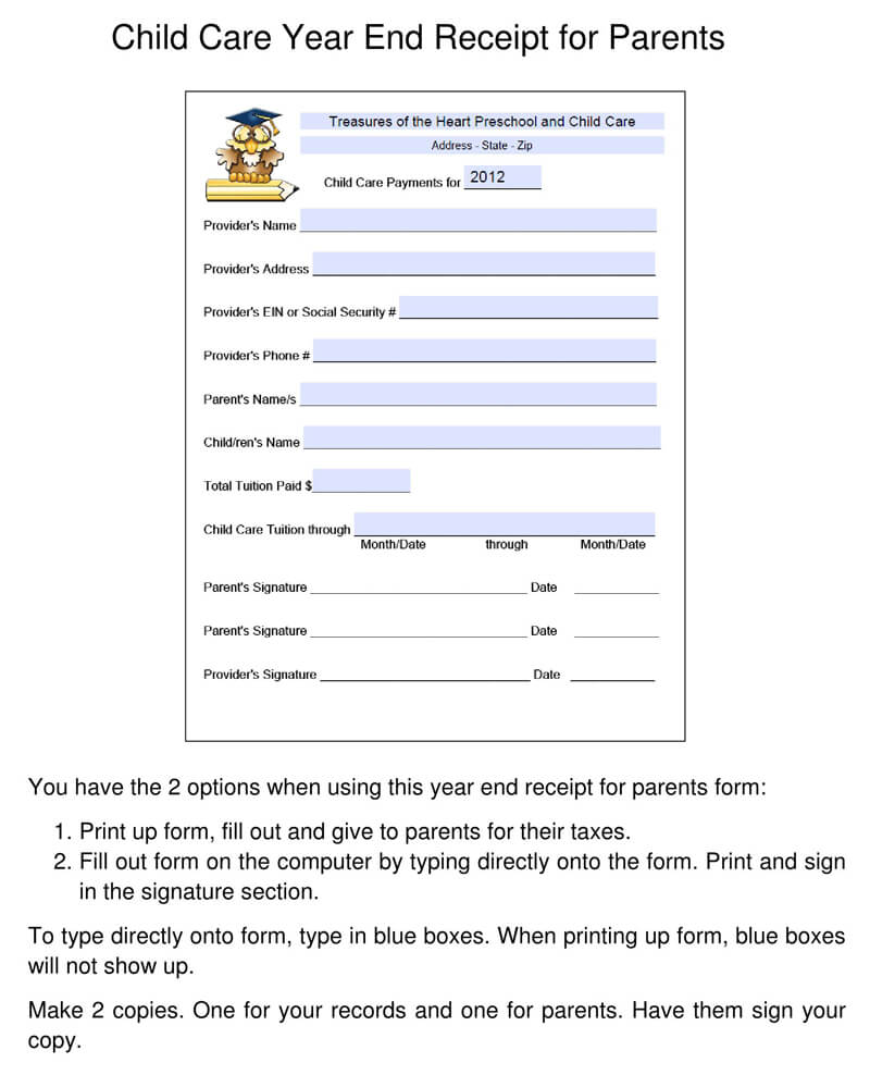 Free Daycare Receipt Template for Word and PDF