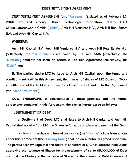 Free Debt Settlement Agreement Template for Word and PDF