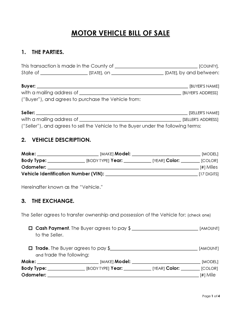 Free DMV Bill of Sale Form Template for Word and PDF