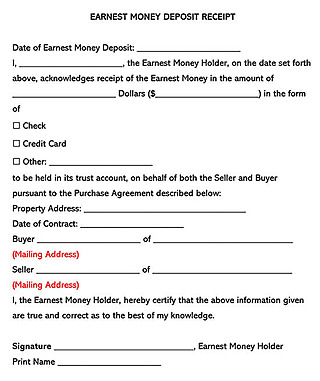 Free Earnest Money Receipt Template for Word