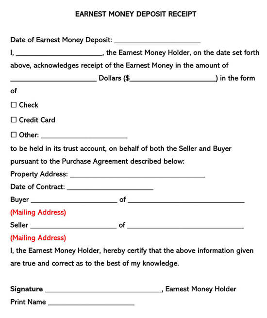 Free Earnest Money Receipt Template for Word