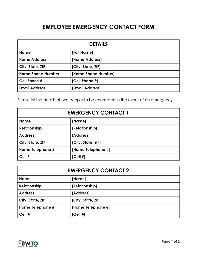 Free Employee Emergency Contact Form Template for Word and PDF