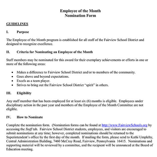 Free Employee of the Month Nomination Form Template for Word and PDF