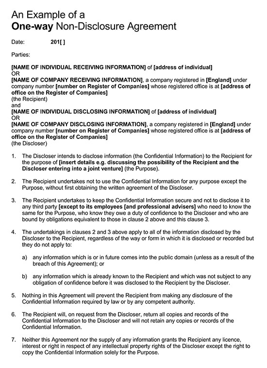 Free Unilateral (1-way) Non-Disclosure Agreement Template for Word
