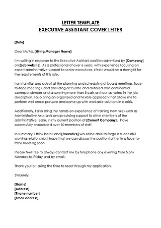 Free Executive Assistant Cover Letter Template for Word and PDF