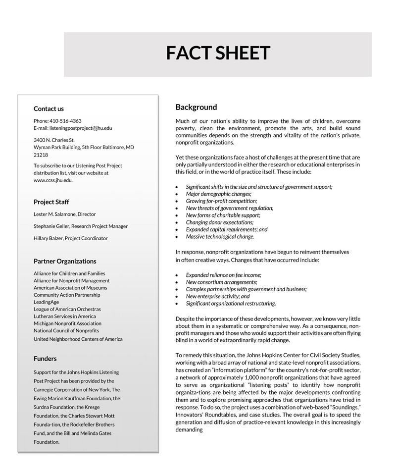 Free Fact Sheet Template for Word and PDF