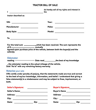 Free Tractor Bill of Sale Form Template for Word and PDF