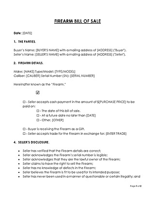 Free Firearm Bill of Sale Form Template for Word and PDF